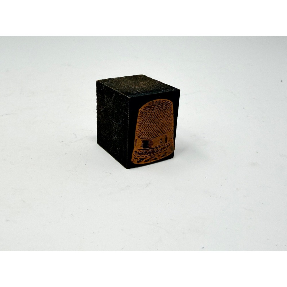 Antique Copper Wood Printing Block Thimble Sewing Letterpress Stamp